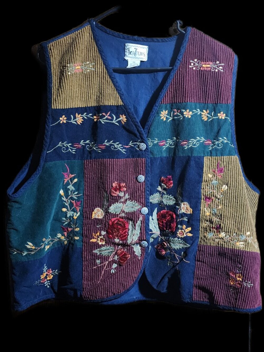 Bobbie Brooks Woman Plus Size 22W/24W Vintage Denim Fall Leaves Vest